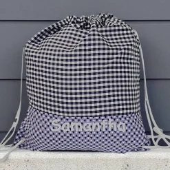 Best Turnbeutel, Rucksack lila kariert, personalisierbar Kinder Turnbeutel