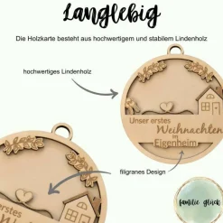 Clearance Unser erstes Weihnachten im Eigenheim Christbaumkugel aus Holz in 3D Optik für Bauherren, Andenken an erstes Weihnachten Baumschmuck