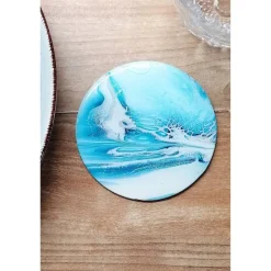 Untersetzer Fluid Art Blau Silber mit Resinbeschichtung – stilvolle Deko Tischdekoration