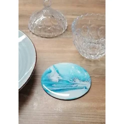 Untersetzer Fluid Art Blau Silber mit Resinbeschichtung – stilvolle Deko Tischdekoration