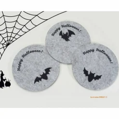 Clearance Untersetzer Glasuntersetzer Filz hellgrau, Happy Halloween Fledermaus, Tischdekoration Party, handmade BuntMixxDESIGN Deko Halloween