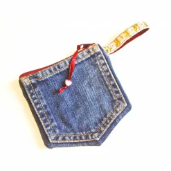 Rosenkranztäschchen|kronjuwel Upcycling Täschchen Jeanshosentasche + geblümter Jacquard, Geldtasche, Kopfhöhrertasche, Börse