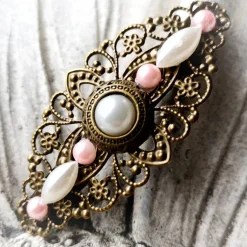 Haarschmuck & Kopfputz|Tinas Schmucktruhe verzierte Haarspange, Vintage-Stil, Haarschmuck,Hochzeit, Fest, Kommunion,Blumen, Rosen, Cabochon, bronze, 1002