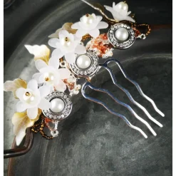 Hot verzierter Haarkamm, silber-weiss, Brautschmuck, festlich Brautschmuck