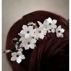 Clearance verzierter Haarkamm, silber-weiss, Brautschmuck, festlich Brautschmuck