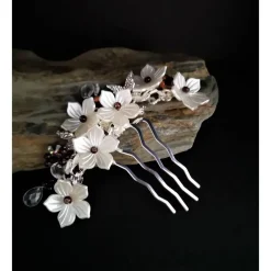 Clearance verzierter Haarkamm, silber-weiss, Brautschmuck, festlich Brautschmuck