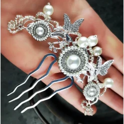 Discount verzierter Haarkamm, silber-weiss, Brautschmuck, festlich Brautschmuck