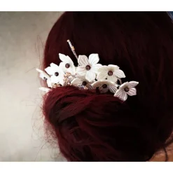Best verzierter Haarkamm, silber-weiss, Brautschmuck, festlich Brautschmuck