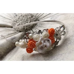 Accessoires|Tinas Schmucktruhe verzierter Haarreif, Vintage-Stil, Haarreifen, Cabochon, Blume, Rosen, Haarschmuck,Hochzeit, Kommunion,silber,02