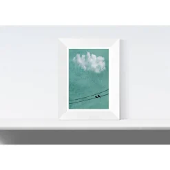 Discount Vögel auf der Stromleitung, weiße Wolke am Himmel, Fotografie und Illustration, Poster grün, Größe 45 x 30 cm oder DIN A4 Geschenke