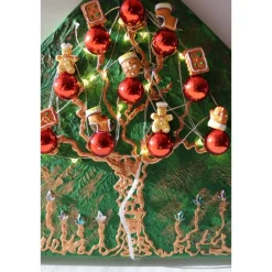 Weihnachtsdeko|Susanne Hiebl...die etwas andere Art! Wanddeko PFEFFERKUCHEN-BÄUMCHEN  abstrakter Weihnachtsbaum auf einem Keilrahmen Künstlerbaum mit LED-Beleuchtung