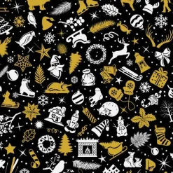 Hot Weihnachten Baumwollstoff gold schwarz weiß – Weihnachtsmotive Sterne Tannenbaum Meterware Weihnachtsstoffe