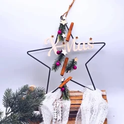 Outlet Weihnachten Deko | Advent Holz | Türkranz Weihnachten | Fensterdeko zum Hängen | Stern | Weihnachtsschmuck | Adventszeit Weihnachtsdeko