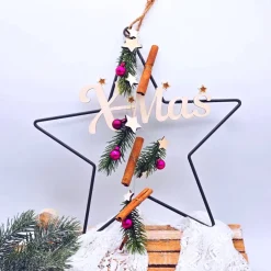 Outlet Weihnachten Deko | Advent Holz | Türkranz Weihnachten | Fensterdeko zum Hängen | Stern | Weihnachtsschmuck | Adventszeit Weihnachtsdeko