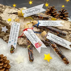 Sale Weihnachtliche Teegeschenke, personalisierte Gastgeschenke, Früchtetee im Reagenzglas Weihnachtsgeschenke
