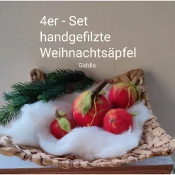 Weihnachtsapfel handgefilzt, 4er Set Weihnachtsdeko