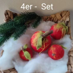 Weihnachtsapfel handgefilzt, 4er Set Weihnachtsdeko