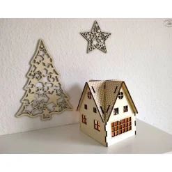 Weihnachtsdeko|Hübsches Aus Holz Weihnachtsbaum mit Sternmuster aus Holz