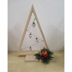 Discount Weihnachtsdekoration Holzbaum - natur - mit Kugeln in silber Weihnachtsdeko