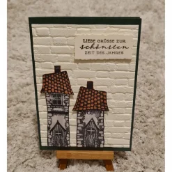 Weihnachtskarten|Teufelinchens_Ideen_Shop Weihnachtskarte " Liebe Grüsse zur schönsten Zeit des Jahres " Häuser , Steinoptik
