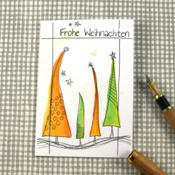 Weihnachtskarten|ZWEIFARBIG Weihnachtskarte **Bäume3** handgezeichnetes Einzelstück von Frohe Weihnachten