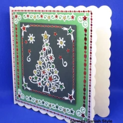 Weihnachtskarten|Sannes Danish Style Weihnachtskarte grün weiß rot mit Sticker Weihnachtsbaum, ca. 15 x 15 cm – Handgemacht & einzigartig