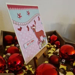 Weihnachtskarten|Teufelinchens_Ideen_Shop Weihnachtskarte mit süßem Reh - Sterne - Geschenke