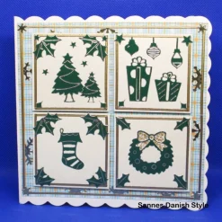 Weihnachtskarten|Sannes Danish Style Weihnachtskarte mit Stickern – grün & beige, ca. 15 x 15 cm, inkl. Umschlag