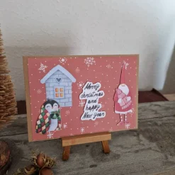 Weihnachtskarten|Teufelinchens_Ideen_Shop Weihnachtskarte mit Weihnachtsmann - Pinguin - Schneeflocken