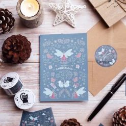 Weihnachtskarten|Witchy Things by Carasusan Weihnachtskarte 'Winterelfen' hellblau mit Umschlag aus Kraftpapier und Siegel | DinA6 | umweltfreundlich