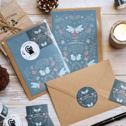 Weihnachtskarten|Witchy Things by Carasusan Weihnachtskarte 'Winterelfen' hellblau mit Umschlag aus Kraftpapier und Siegel | DinA6 | umweltfreundlich