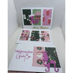 Sale Weihnachtskarten Set, modern, 3 DIN A6 quer Karten mit Einlegern & Umschlägen, rosa/grün Weihnachtskarten