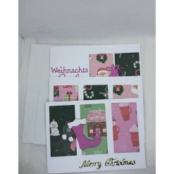 Sale Weihnachtskarten Set, modern, 3 DIN A6 quer Karten mit Einlegern & Umschlägen, rosa/grün Weihnachtskarten