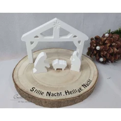 Krippen|CreativAnita Weihnachtskrippe - Krippe im modernen Stil in weiß mit Holztablett oder Holzscheibe