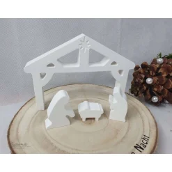 Krippen|CreativAnita Weihnachtskrippe - Krippe im modernen Stil in weiß mit Holztablett oder Holzscheibe