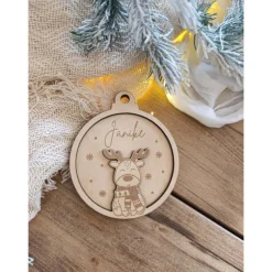 Baumschmuck Personalisierbar|Wunschelfe Weihnachtskugeln Elch Personalisiert aus Holz Christbaumkugel Personalisiertes Geschenk-Weihnachtsbaumdekoration