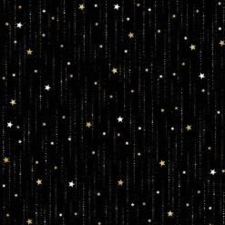 Clearance Weihnachtsstoff Baumwolle – Schwarzer Stoff mit goldenen und weißen Sternen, Xmas-Stars, Öko-Tex, Webware Weihnachtsstoffe