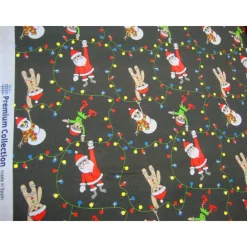 Discount Weihnachtsstoffe Baumwolle Meterware – Lichterkette Nikolaus Schneemann Elfen Lebkuchenmann – Webware Schwarz Bunt Weihnachtsstoffe