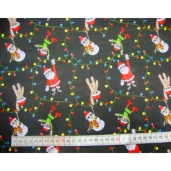 Discount Weihnachtsstoffe Baumwolle Meterware – Lichterkette Nikolaus Schneemann Elfen Lebkuchenmann – Webware Schwarz Bunt Weihnachtsstoffe