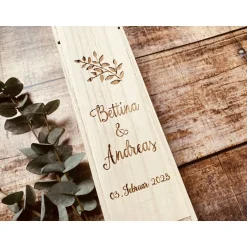 Outlet Weinbox mit Gravur | Weinkiste Geschenk individuell gestalten | Weinbox als Hochzeitsgeschenk | Weinpräsent Holzoptik Gastgeschenke