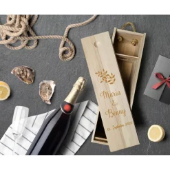 Outlet Weinbox mit Gravur | Weinkiste Geschenk individuell gestalten | Weinbox als Hochzeitsgeschenk | Weinpräsent Holzoptik Gastgeschenke