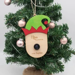 Wichtelzauber|SandavDesigns Wichtel / Elfen / Weihnachtsmann Überwachungskamera Attrappe aus Holz mit farbigen Akzenten
