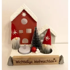 Hot Wichtelhäuschen mit Wichtel, Teelicht und Schnee – Weihnachtsdeko handbemalt Wichtelzauber