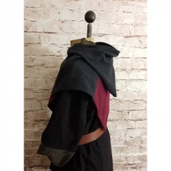 Kostüme Für Erwachsene|Toraxacum Wikinger Gugel, Skjoldehamn Gugel für Frauen & Männer, Wolle grau + bordeaux, Mittelalter Kapuze, Halloween, Toraxa
