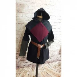 Kostüme Für Erwachsene|Toraxacum Wikinger Gugel, Skjoldehamn Gugel für Frauen & Männer, Wolle grau + bordeaux, Mittelalter Kapuze, Halloween, Toraxa