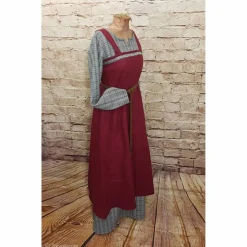 Clearance Wikinger Leinen Schürzenkleid, Überkleid bordeaux , Mittelalter Kleid, Wiki Schürze, LARP, SCA, Kostüme Für Erwachsene