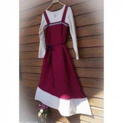 Clearance Wikinger Leinen Schürzenkleid, Überkleid bordeaux , Mittelalter Kleid, Wiki Schürze, LARP, SCA, Kostüme Für Erwachsene