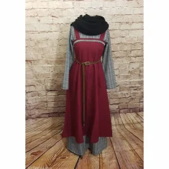 Clearance Wikinger Leinen Schürzenkleid, Überkleid bordeaux , Mittelalter Kleid, Wiki Schürze, LARP, SCA, Kostüme Für Erwachsene