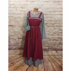 Clearance Wikinger Leinen Schürzenkleid, Überkleid bordeaux , Mittelalter Kleid, Wiki Schürze, LARP, SCA, Kostüme Für Erwachsene