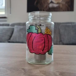Clearance Windlicht aus Altglas. 2er Set. Handbemalt im herbstlichen Design passend für die Herbst- und Halloween Dekoration Deko Halloween